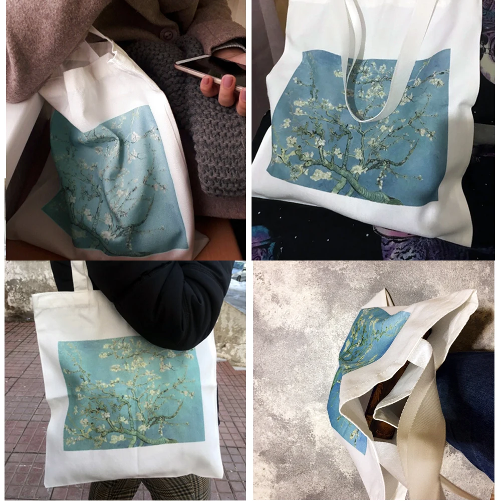 Van Gogh Pirkinių Krepšys Grafinis Nešti Harajuku Shopper Bag Moterų Drobės Pečių Maišą Moterų Ulzzang Juokinga Ekologinio Didelės talpos