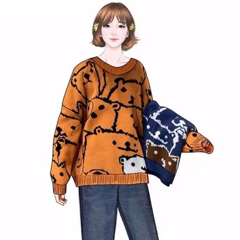 Pavasarį ir rudenį puloveris Laukinių prarasti ilgomis rankovėmis apvalios kaklo džemperis mergaitėms megztinis Mezgimo žiemos Džemperis Moterims