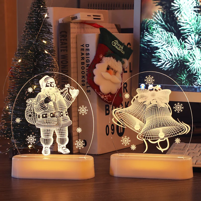 3D Kalėdų Šviesos LED Kambarį Apdailos Sniego Bell Akrilo Ornamentu Naktį Šviesos Ornamentų Lempos Kalėdinė Dekoracija Namuose