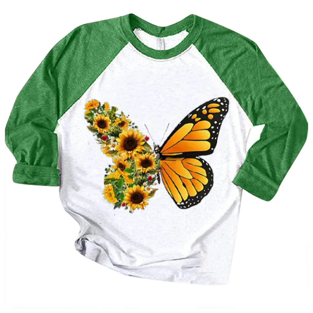 Drugelis Saulėgrąžų Atspausdinta Marškinėliai Moterims Atsitiktinis Palaidų Ilgomis Rankovėmis Pagrindas Tees Viršūnes 2020 M. Rudenį Puloveris Tshirts Mujer Camiseta