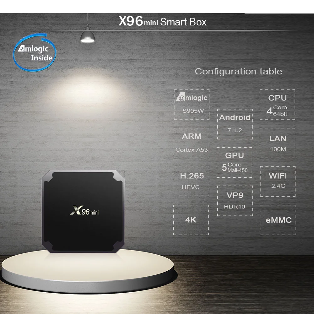 X96 Mini Amlogic S905W Android 7.1 4K TV Box Quad Core 2G16G su 2.4 G Wifi Paramą Netflix, 
