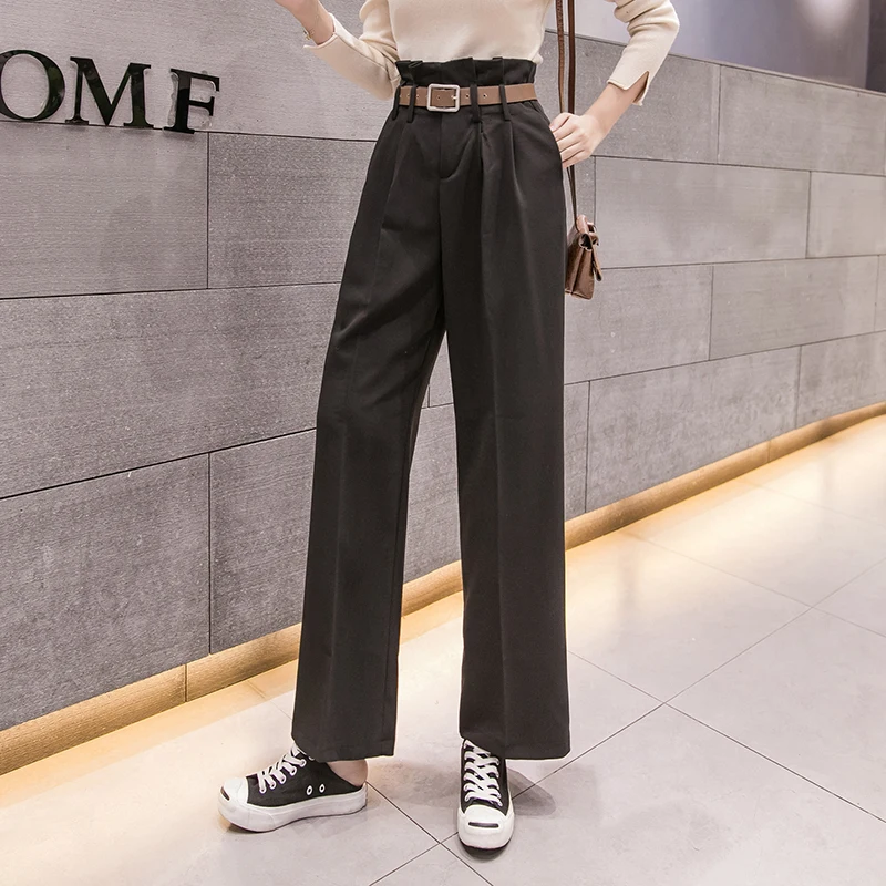 2020 naujų korėjos stiliaus Honkongo stiliaus laukinių aukšto juosmens su diržo pločio kojų kelnės pantalones mujer cintura alta