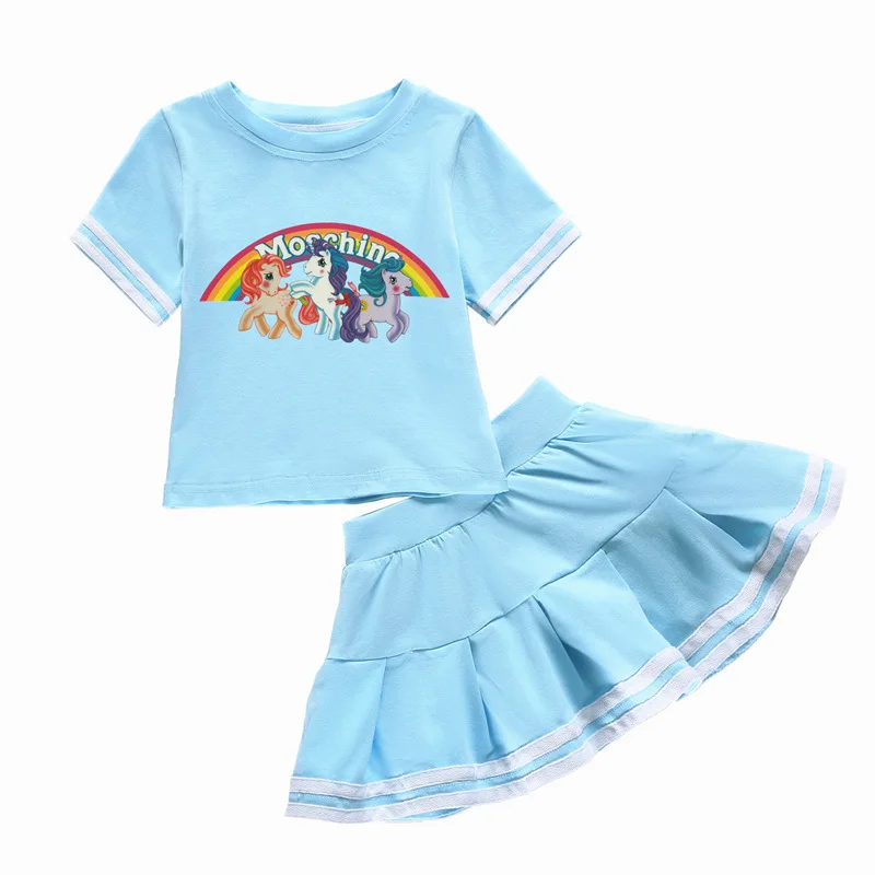 Mergina animacinių filmų Rinkiniai 2019 m. vasarą nauja vaikų kostiumas medvilnės mados drabužių sijonas, dviejų dalių teniso vienodas mokyklinę uniformą 2-9Y