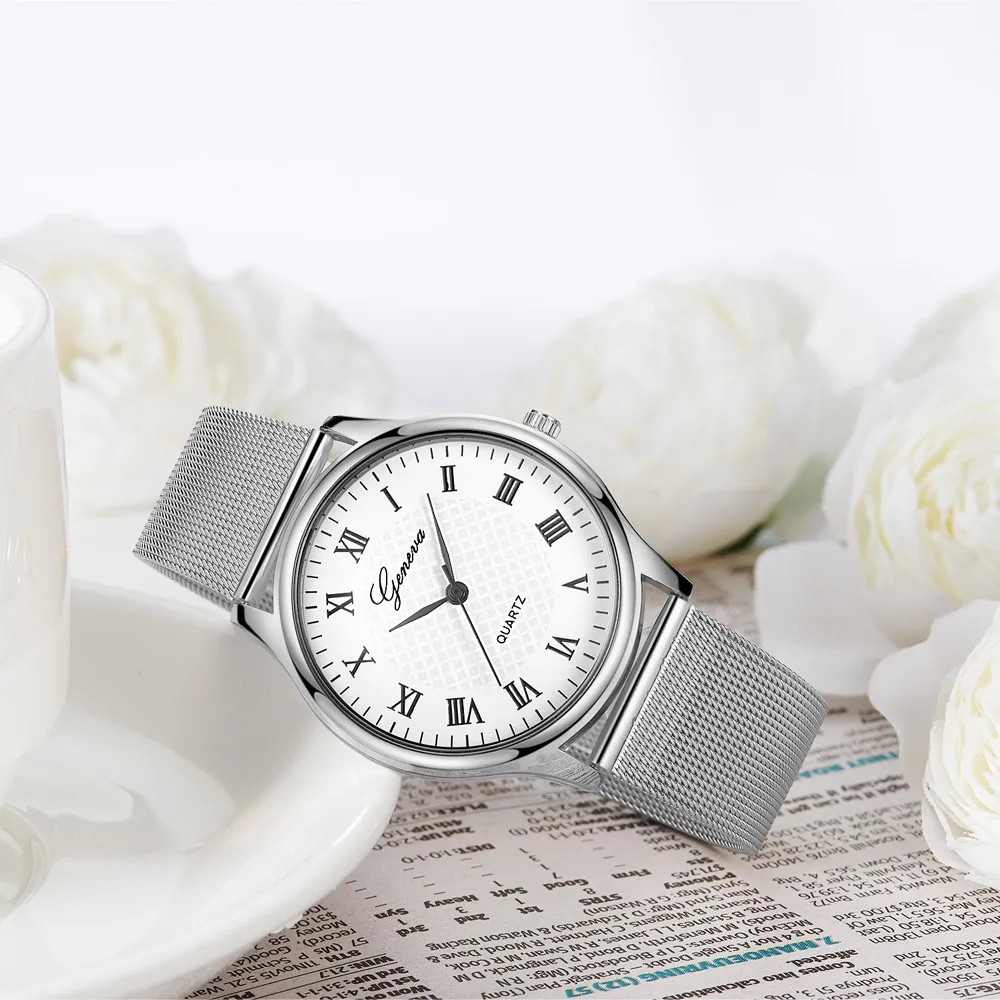 Ženevos Moterų Unisex Rankiniai Laikrodžiai Naujas Mados Nerūdijančio Plieno Kvarciniai laikrodžiai moterims minimalistinis žiūrėti moterų lady žiūrėti