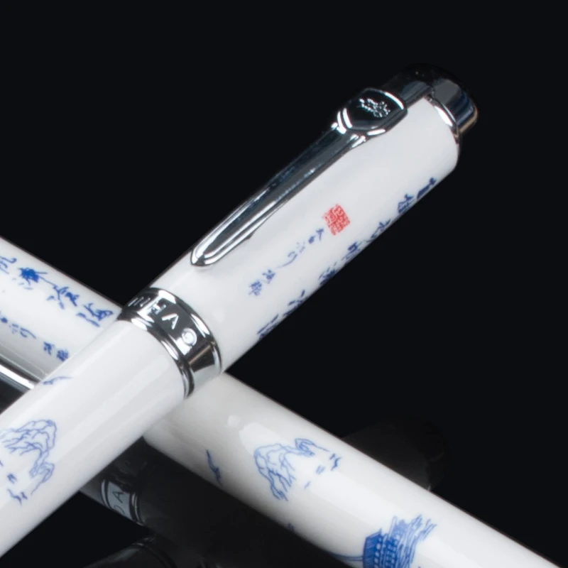 Jin Hao 950 rašalo + tušinukas mėlynos ir baltos spalvos porceliano buriavimo mokykla rašalo Fontanas Rašiklis, dovanų dėžutėje