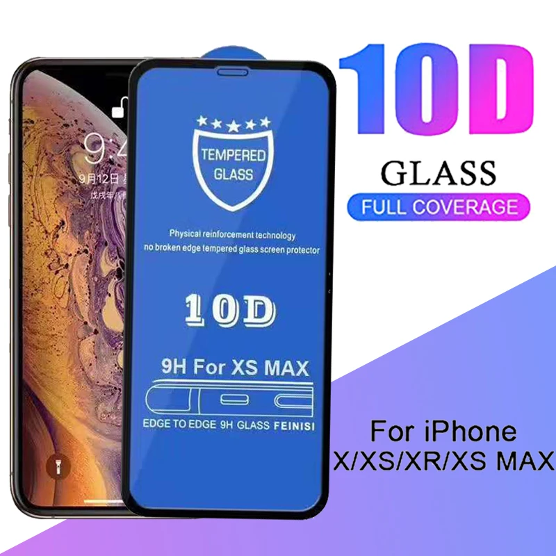10vnt 10D Grūdintas Stiklas iPhone 12 Mini Pro 11 Max XS XR X 8 7 6 6S Plus SE Visišką Dangtis Lenktas Screen Protector Filmas
