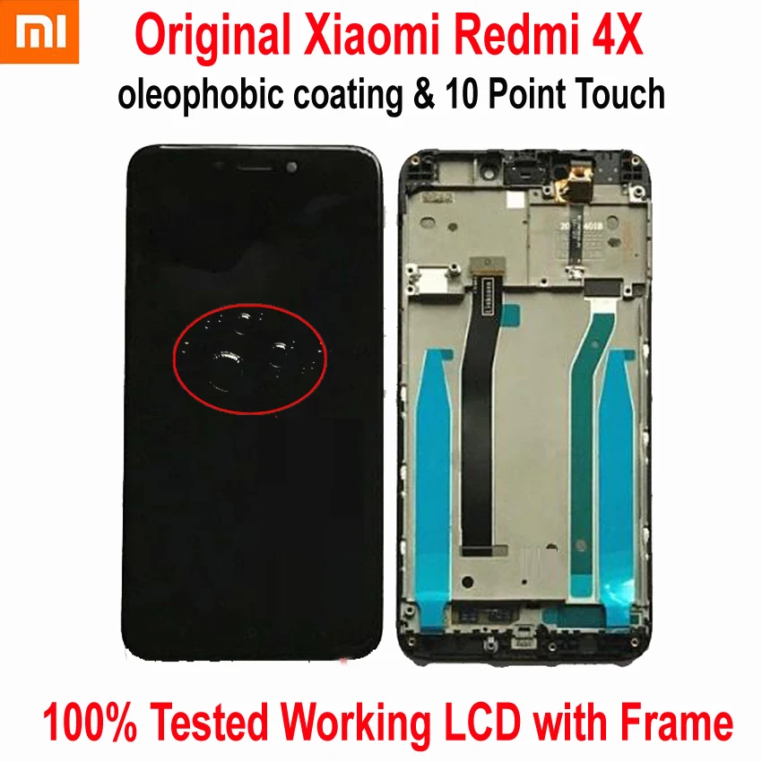 Originalus Xiaomi Redmi 4X IPS LCD Ekranas 10 Touch Panel Ekrano skaitmeninis keitiklis komplektuojami su Rėmo Išmaniųjų Telefonų Stiklo Jutiklis dalys