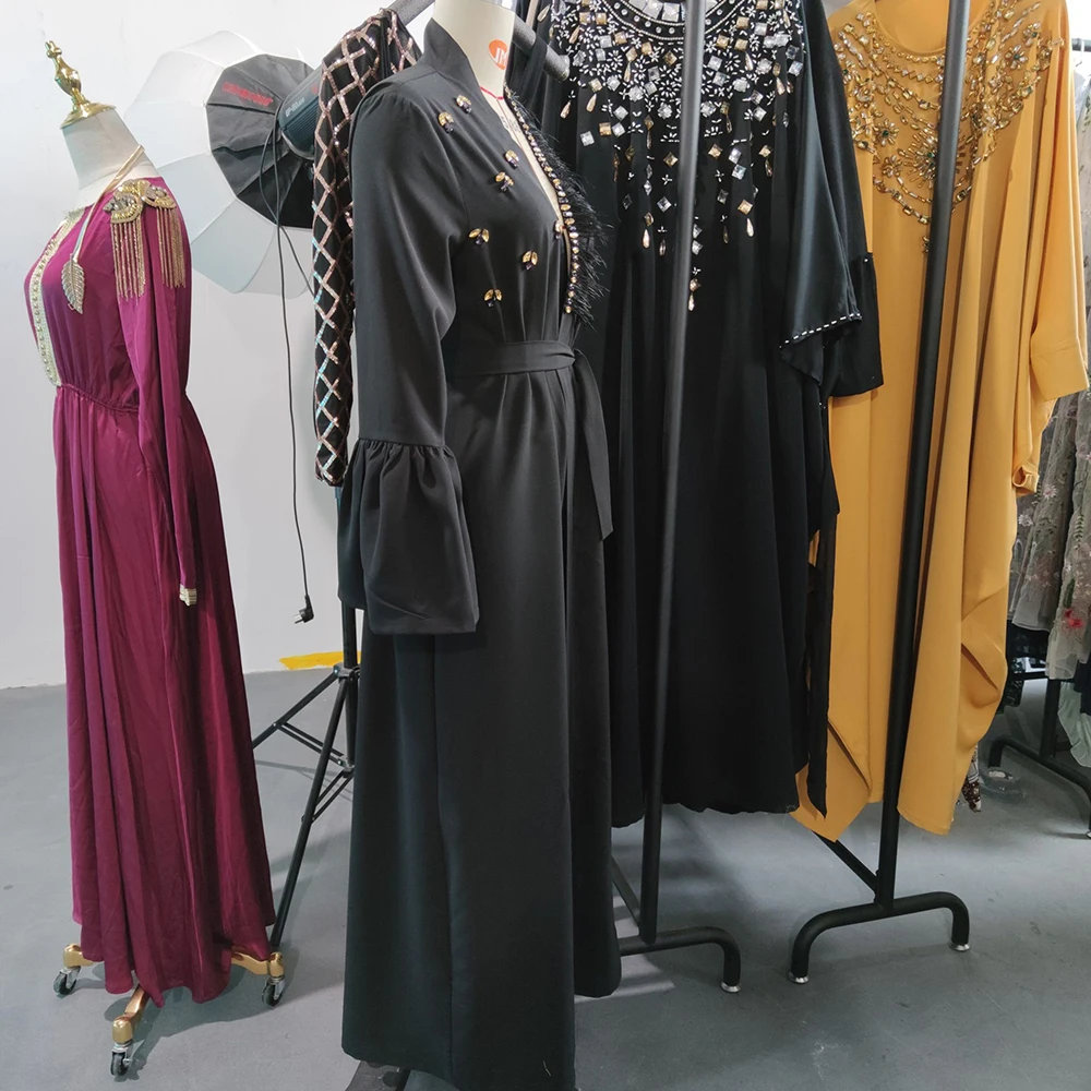 Juodieji Deimantai Abaja Dubajus Kimono Megztinis Hijab Musulmonų Suknelė Abayas Moterims, Turkijos Islamo Drabužių Kaftan Caftan Skraiste Femme