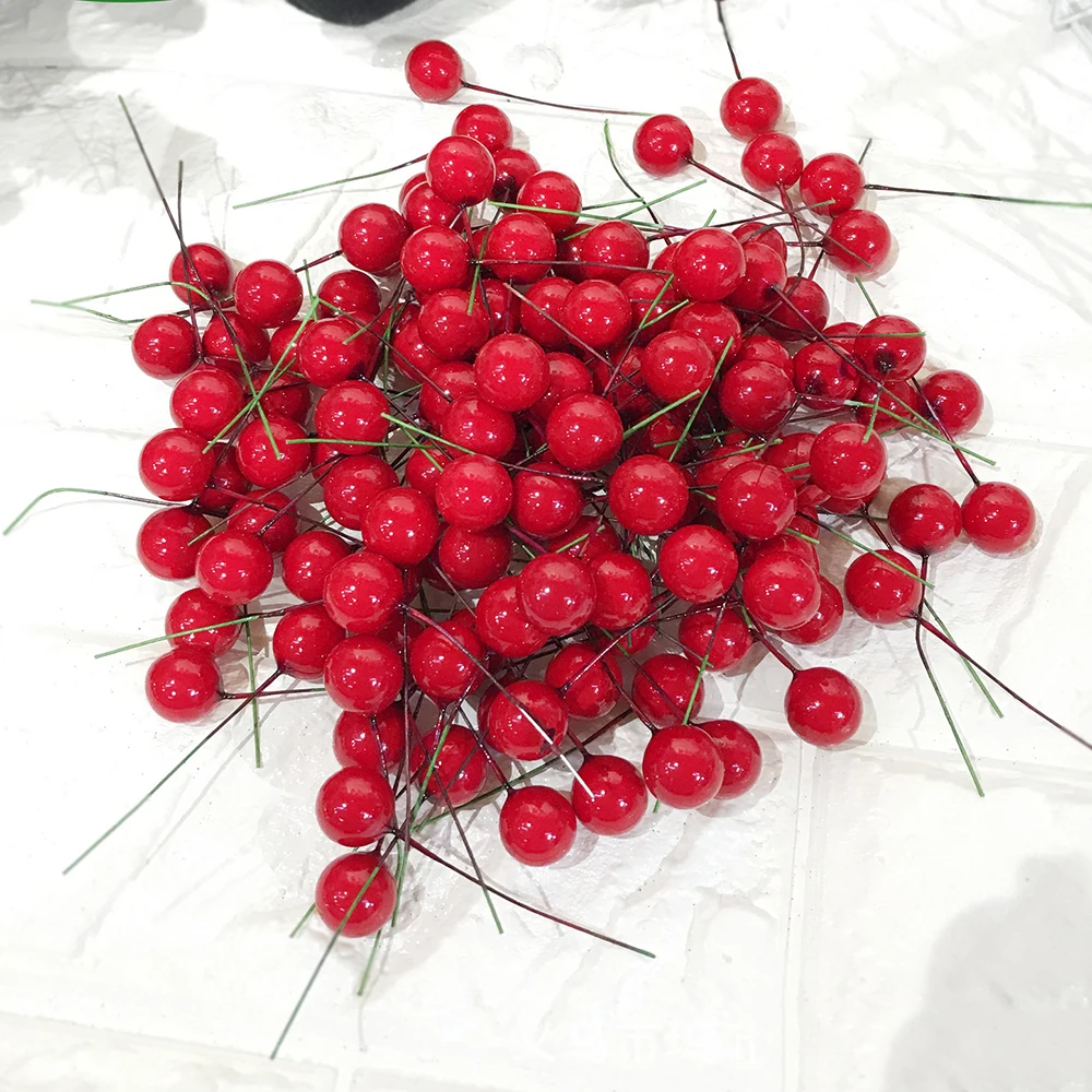 100vnt mini netikrą plastiko uogų dirbtinių gėlių raudonos vyšnios perlamutro stamen vestuvių papuošalai Kalėdų 