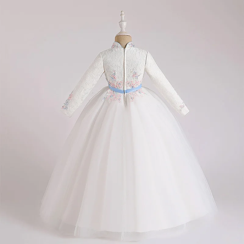 Elegantiškas Nėrinių Siuvinėjimo Mergina Suknelės Vestuvėms Vaikai Ilgai Inscenizacija Chalatai su Mergaičių Pirmosios Šventosios Komunijos Suknelės Naujųjų Metų Suknelė