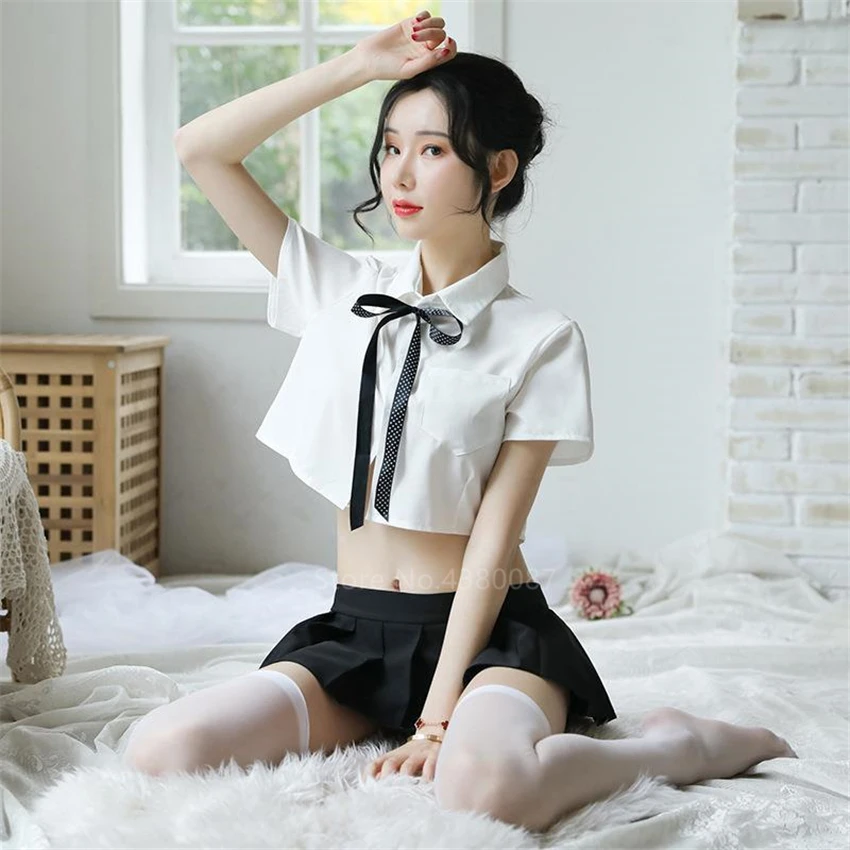 Japonijos mokyklinę Uniformą Moterims, Seksualus Baltas Mini Lankas Marškinėliai Palaidinė Klostuotas Sijonas Nustatyti JK Moksleivė Karšto Šalies Perspektyvos Kostiumas