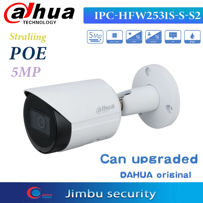 Dahua IP Kamera 5MP POE IPC-HFW2531S-S-S2 IR30m H. 265 SD kortelės lizdas palaikymo 256 GB Lite Kulka VAIZDO Kamera, originalus 4K IVS