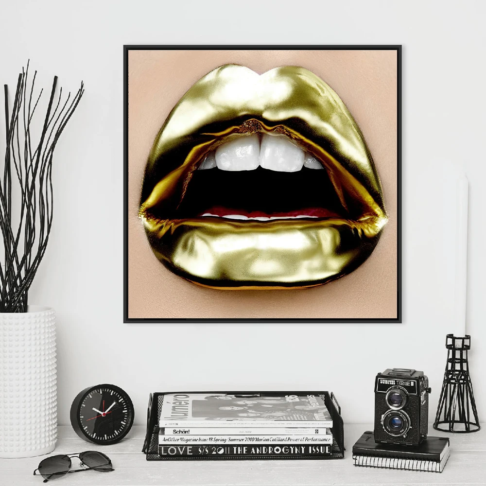 Šiaurės šalių Šiuolaikinės Gold Lūpų Seksualus Deimantai Spindi Moterų Tapybos Drobė Menas, Plakatų ir grafikos Sienos dekoruotos Drobės, Nuotrauka už Kambarį