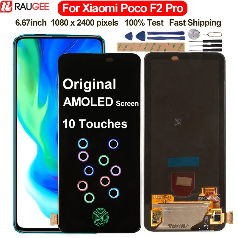 Raugee Pradinio Ekrano Xiaomi Poco F2 Pro M2004J11G LCD 10 Paliečia Ekrano Pakeitimas LCD Pocophone F2 Pro 