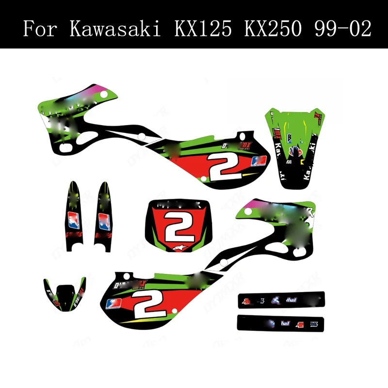 1999-2002 Už Kawasaki KX 250 Motociklo Lauktuvės Grafika, Lipdukų Rinkiniai Lipdukai Juodas Fonas KX125 KX250 1999 2000 2001 2002