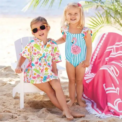 Vaikams, Kūdikių Mergaitės Flamingo Bikini Nustatyti, maudymosi Kostiumėliai, maudymosi kostiumėlį, Kostiumas Mėlynas Dryžuotas maudymosi Kostiumėliai, vientisas maudymosi kostiumėlis Beach Maudymosi Kostiumas