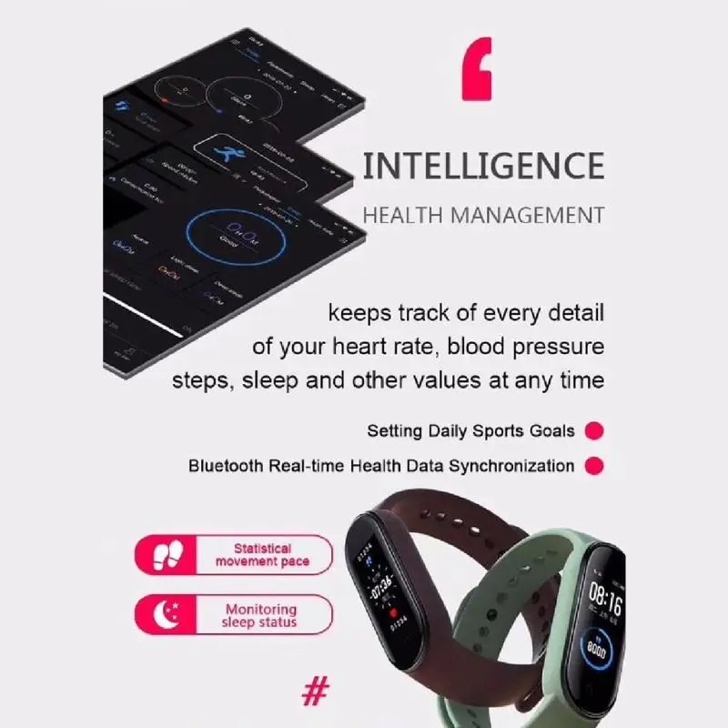 M5 Sport Fitness Tracker Smartband Smart Apyrankę Kraujo Spaudimas, Širdies Ritmo Monitorius 