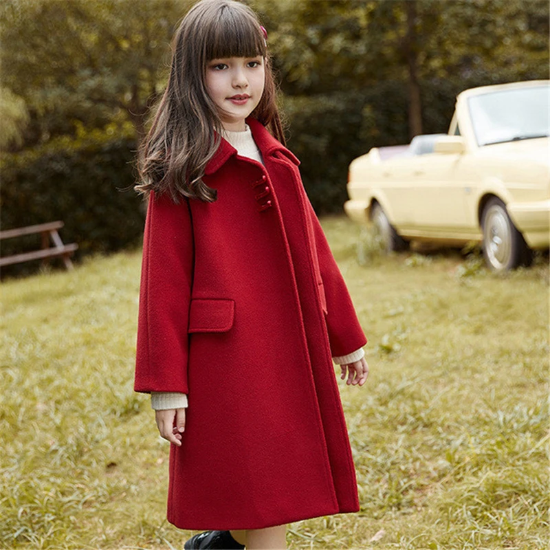 2021 Žiemos Raudona Merginos Vilnoniai Paltai Elegantiškas Storas Šiltas Striukes Parko Vaikų Viršutiniai Drabužiai Paauglių Vaikų Švarkelis Kokybės