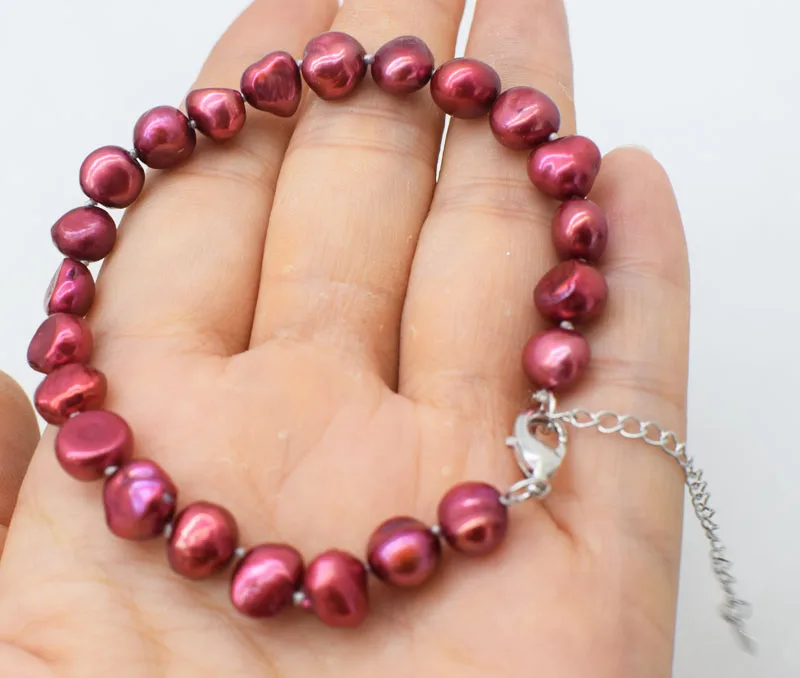 Gėlavandenių perlų apyrankė baroko raudona 8-9mm 7.5 colių didmeninė karoliukai FPPJ FPPJ pobūdis