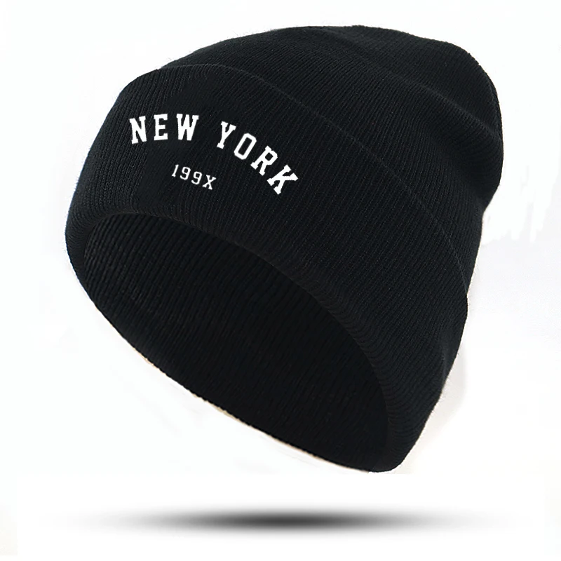 Siuvinėjimo NEW YORK megzti beanie skrybėlių rudens žiemos medvilnės mados beanies unisex hip-hop šiltas slidinėjimo kepurė