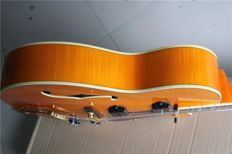 Kinijos gitara gamyklos užsakymą Naujų Semi Hollow Body Jazz Oranžinės spalvos elektrinė Gitara 01