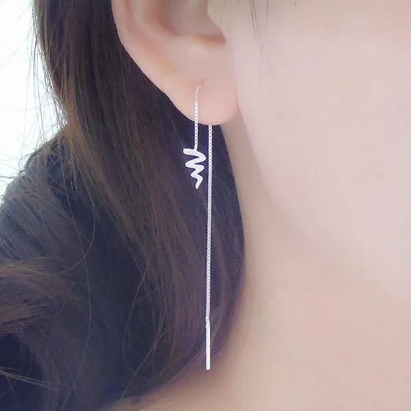 925 sterlingas sidabro auskarai paprasta plunksnos ilgos grandinės auskarai šepečiu banga ausies vielos kutas gana mielas tendencija moters ausies papuošalai