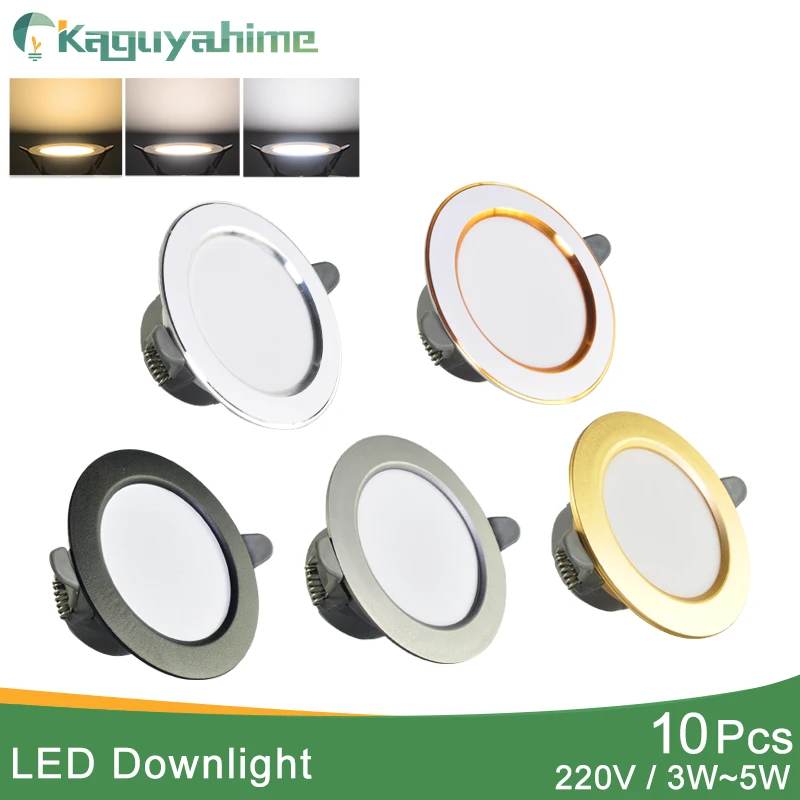 Kaguyahime 10vnt Downlight 5w 3w LED Spot Šviesa 3000k 4500K 6000K Patalpų Embedded Lempos AC 220V LED Prožektoriai, Auksas, Sidabras Paviršiaus