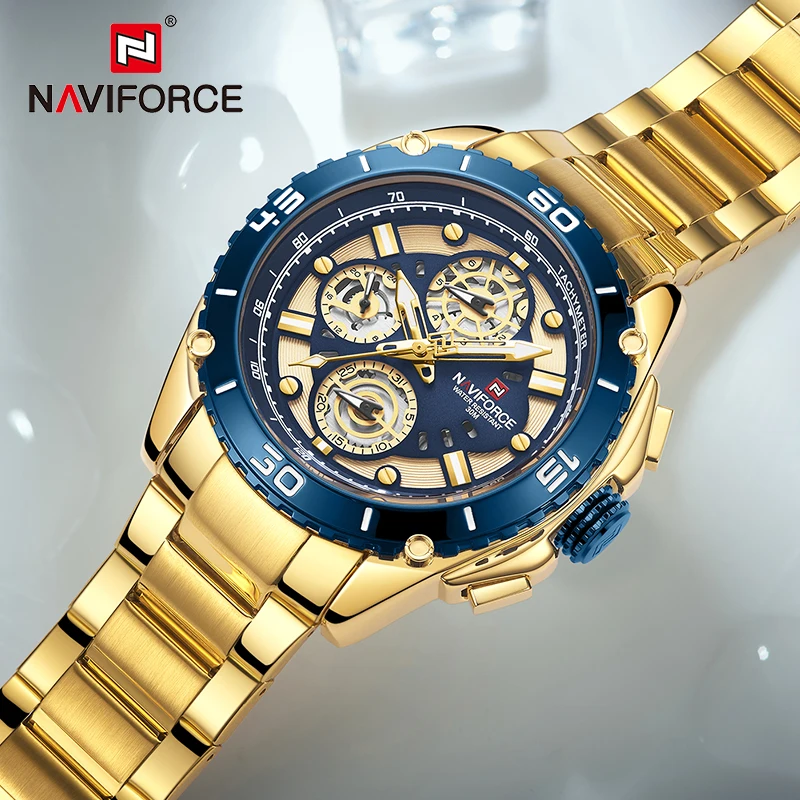 NAVIFORCE Prabanga Aukso Laikrodžiai Mens Verslo Atsitiktinis Kvarcinis Laikrodis Vyrų Multi-funkcija Vandeniui Laikrodis Relogio Masculino 2020 m.