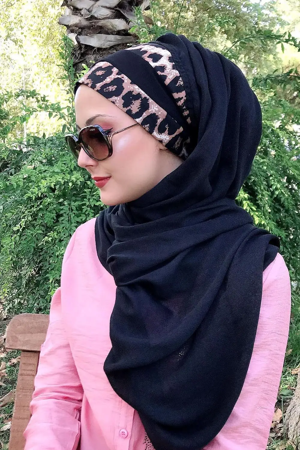 Naujas Moda Hijab Kadın Müslüman Başörtüsü 2021 Islami Türban Şapka Eşarp Kaulų Fular Türban Leopar Biyeli Siyah Keten Hazır Şal