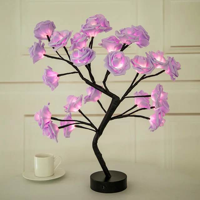 LED Stalo Lempa Išaugo Gėlė, Medis, USB Nakties Žiburiai Kalėdų Dovana moterims Kambarys Rožių Gėlių, Apšvietimas, Namų Puošybai