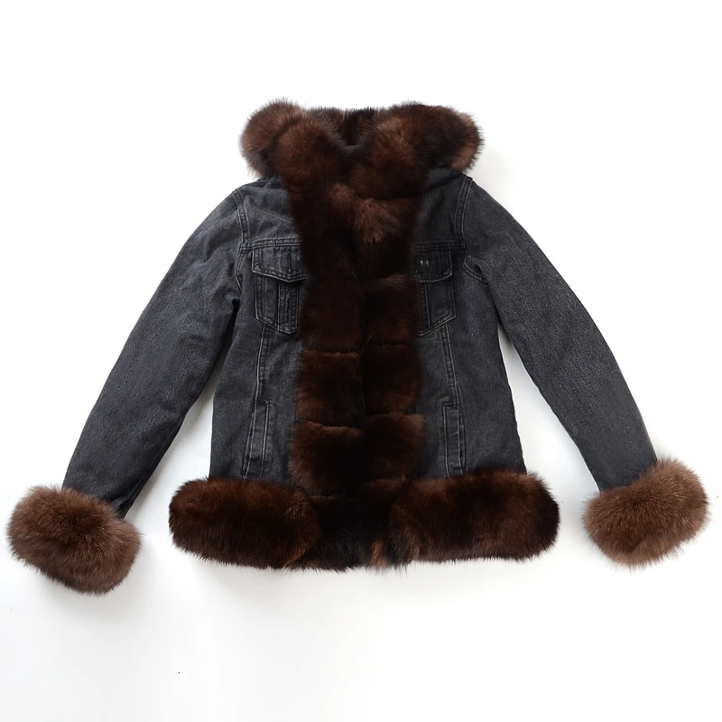 Žiemos Gamtos Nekilnojamojo Fox Fur Coat Parker Triušio Kailio Pamušalas Kailio Džinsinis Švarkas, Džinsai Aukštos Pavasario Moterų Natūralus Kailis Kailis Storas