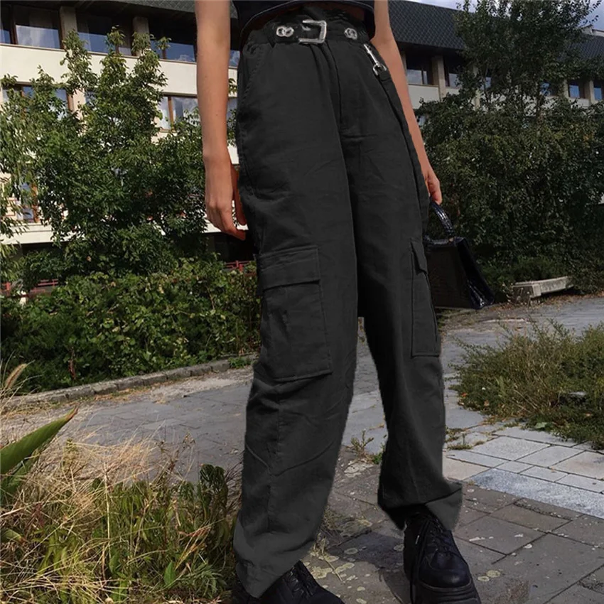 Derliaus Poilsiu Aukšto Juosmens Tiesiai Moterų Kelnės Atsitiktinis Kišenės Kratinys Krovinių Kelnės Streetwear Sweatpant E-Girl Pantalones