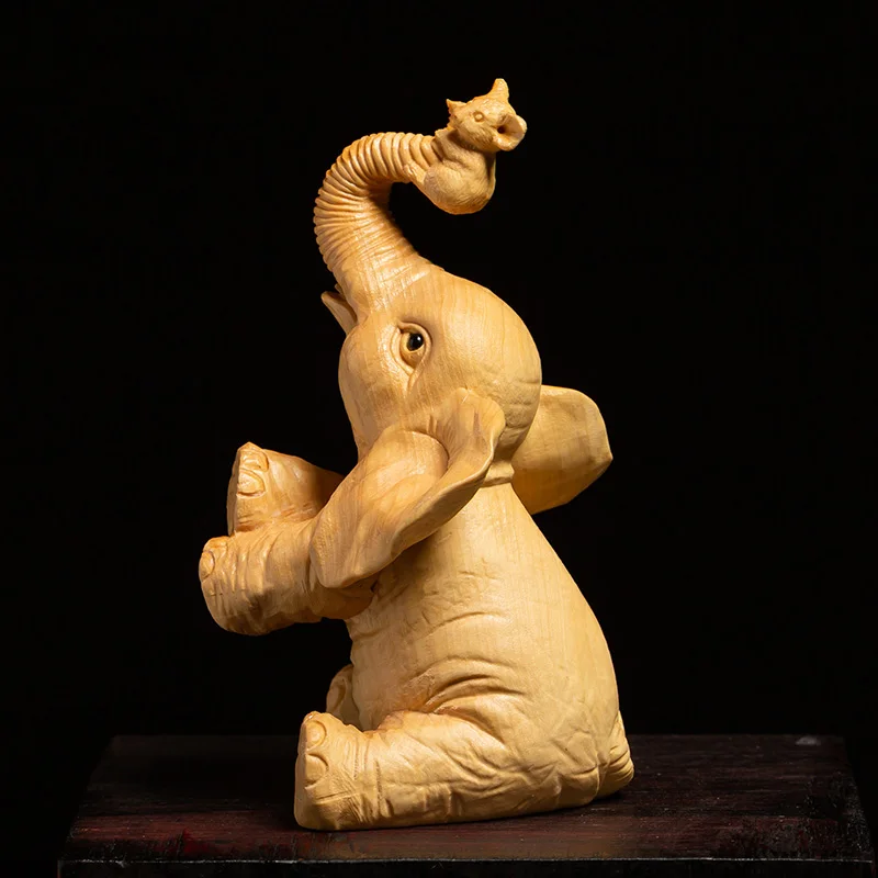 Mielas Pasisekė Feng Shui Dramblys Gyvūnų Statula Boxwood Drožyba Kūrybos Namų Reikmenys, Papuošalai Amatų, Medžio Ornamentais