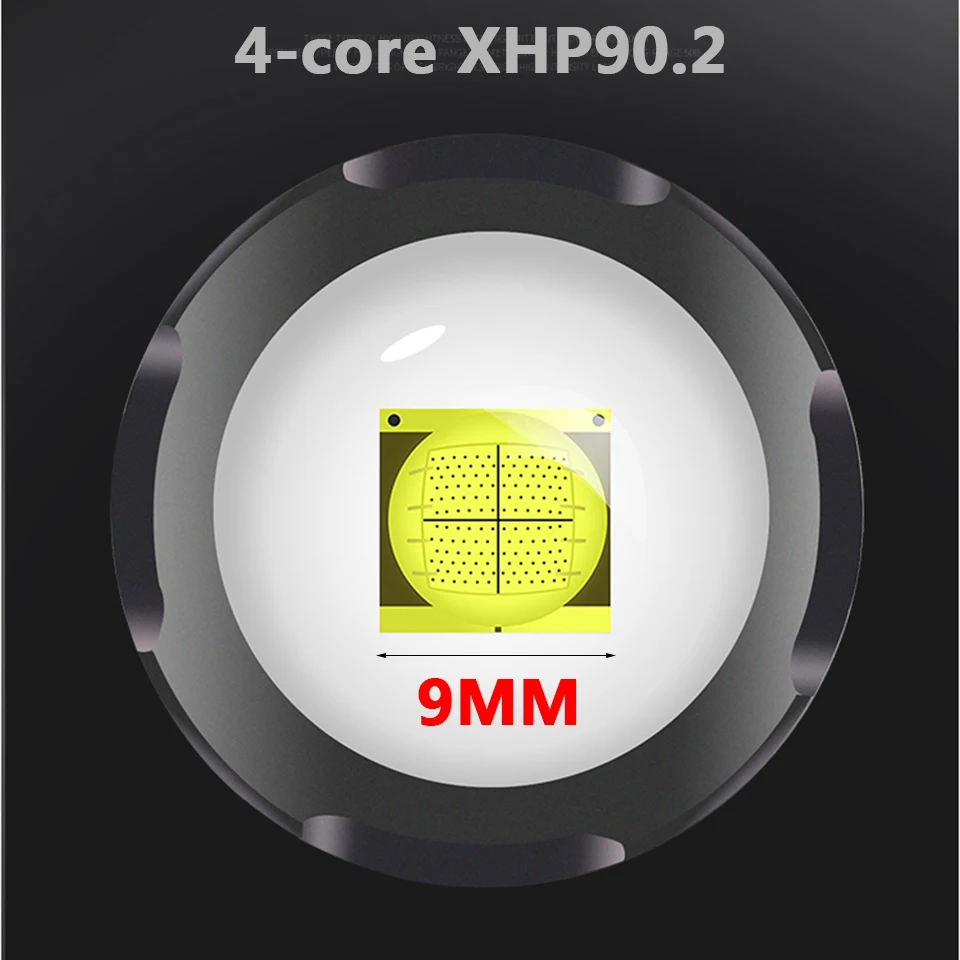 XHP90.2 4-core Super Ryškus Led Dvigubo Galvos Žibintuvėlis atsparus Vandeniui Įkrovimo Zoomable Žibintuvėlis Šviesos Prožektorius Floodling Žibintų