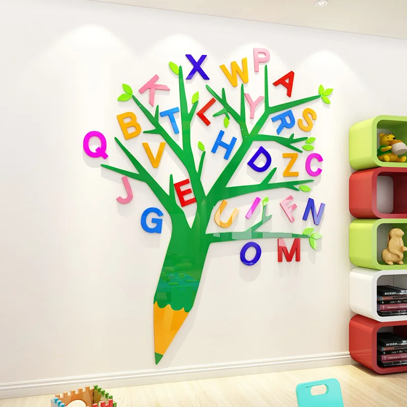 3D Raidės Medžio Siena Lipdukas Dekoratyvinis Vaikų Kambario Darželio 