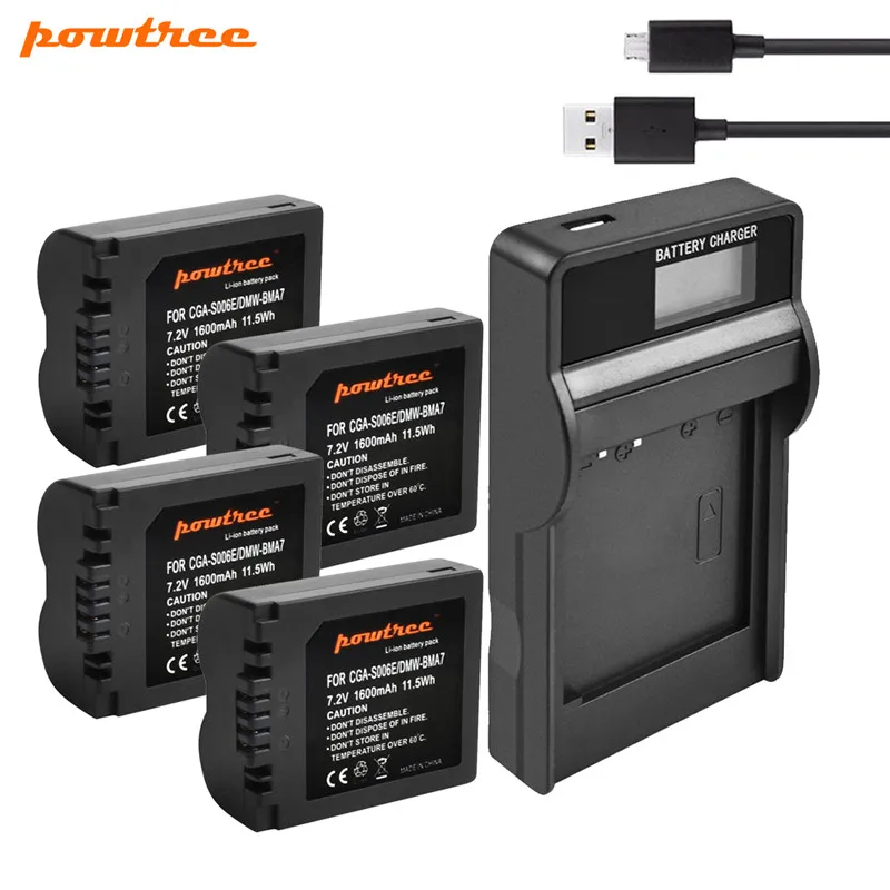 Powtree 1600mAh CGA-S006 CGA S006 Baterija + USB LCD Kroviklis Panasonic Lumix DMC-FZ28 DMC-FZ7 DMC-FZ8, FZ50, FZ8K, FZ28K