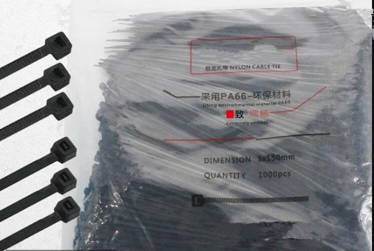 1000pcs Black 3*80/100/120/150/200mm Savaiminio Fiksavimo Nailono Kabeliui Plastikiniai Kabelių Zip Vielos Lygiosios Laido Dirželis