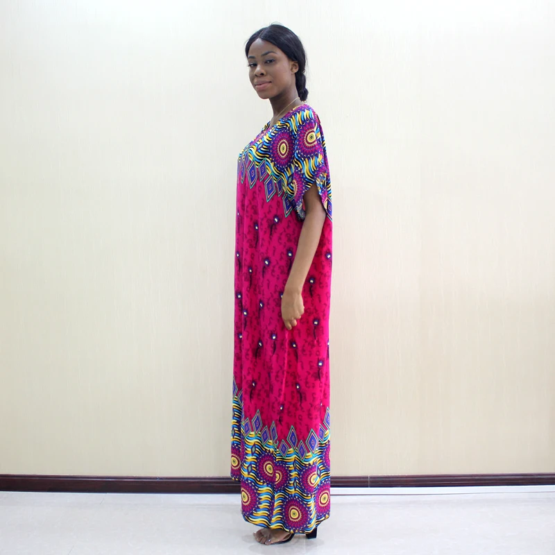 Elegantiškas Atsitiktinis Medvilnės Tradicinių Dashiki Spausdinti Trumpas Rankovės Ilga Suknelė Su Skara Afrikos Suknelės Moterų Plius Dydis