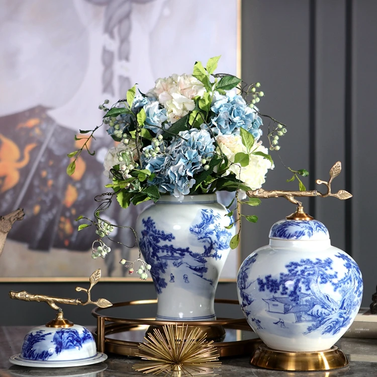 Prabanga Vaza Namų Gėlių Kompozicijų Gėlių Kambarį Šiuolaikinės Mėlynos Ir Baltos Spalvos Porceliano Namų Dekoro Priedai Jar Papuošalai