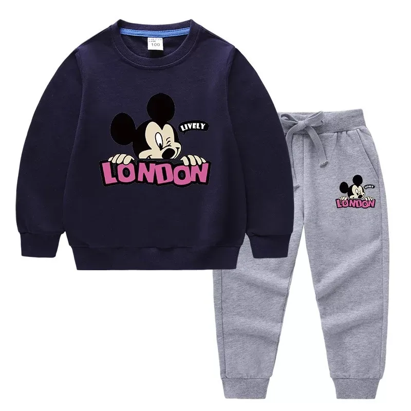 Disney Mickey Mouse Baby Girl Drabužiai Vaikams, Hoodies Megztiniai Kelnės Berniukui Drabužių Komplektus Vaikams Laisvalaikio Sportiniai Kostiumai