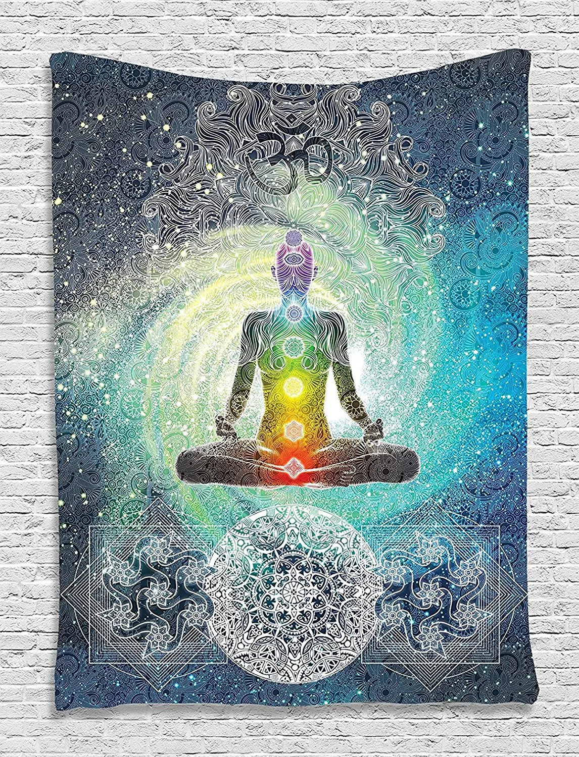 Gobelenas, Indijos Dekoro Mandala Joga, Zen Sienos Meditacija Batikos Hipių Om Ženklas Lempos Reaktyvusis