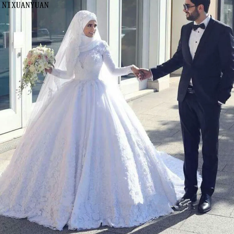 Saudo Arabija Turkija Musulmonų Vestuvių Suknelės Ilgomis Rankovėmis Nėrinių Kamuolys Suknelė Vestuvių Suknelė Vestuvių Suknelė Vestido De Noiva