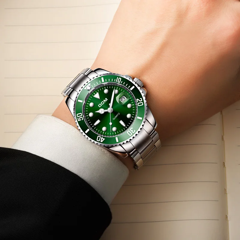 DOM Top Brand Prabangių Vyrų Sporto Laikrodžiai Žalia Vandeniui Nerūdijančio Plieno Riešo Žiūrėti Žmogus Laikrodis Mados Laikrodį M-1263D-3M