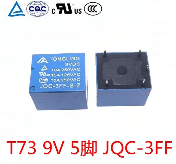 10 vienetų relės 9 v, 10A 250VAC JQC-3FF T73 galios relės naują geros kokybės SRD-9VDC-SL-C