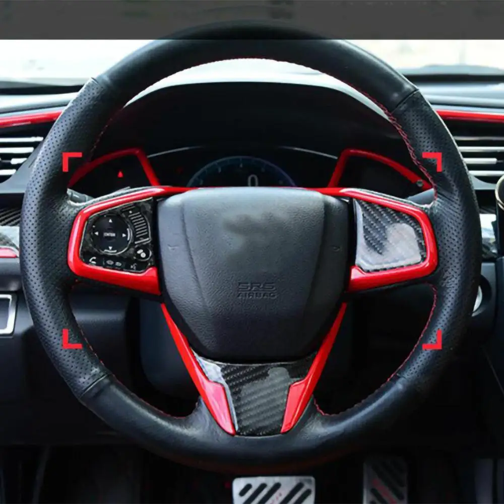 3 x Raudona ABS Vidinis Vairas Rėmo Dangtis Apdaila Honda Civic 10 2016-2018 Apdailos Rėmelį, Vairo Interjero Priedai