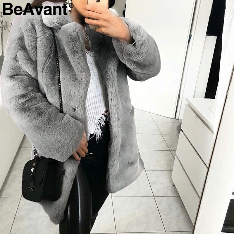 BeAvant Elegantiškas ilgas dirbtiniais kailių paltai Moterims 2019 M. Rudenį, žiemą šiltas, minkštas polar fleece kailis Moterų atsitiktinis prabanga pliušinis kailis outwear