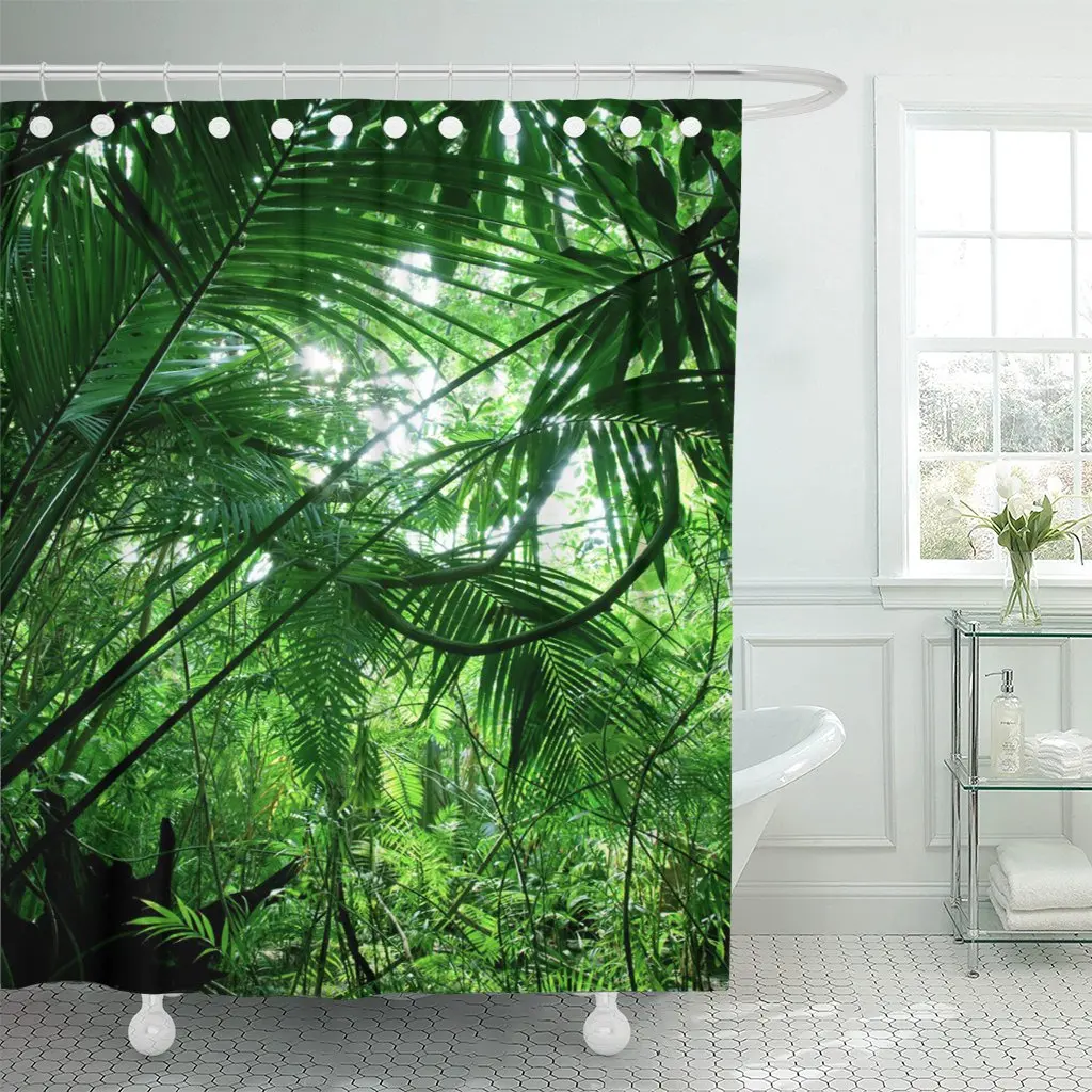 Žalias Džiungles, Atogrąžų Miškų Palmių Saulės Rainforest Dušo Užuolaidos Vandeniui Poliesterinio Audinio 72 x 78 cm Rinkinys