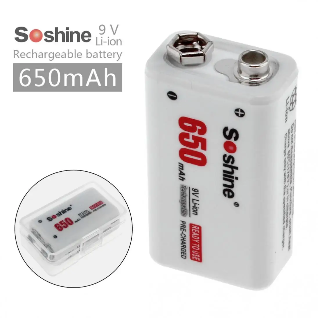 Naujas Soshine 9V 6F22 650mAh, Li-ion Įkraunama Baterija + Nešiojama Baterija Dėžutę