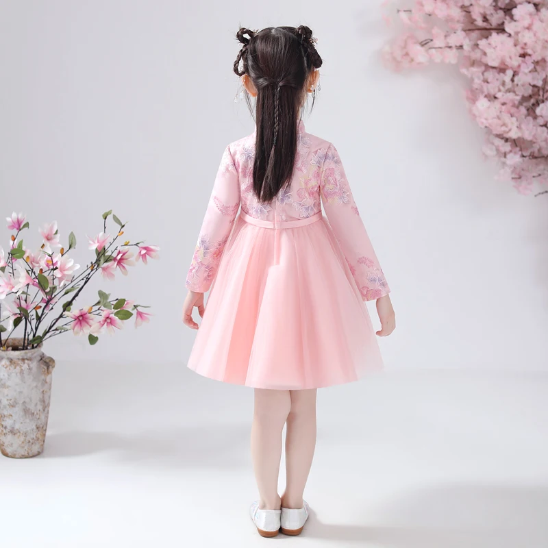 Nėrinių Siuvinėjimas, Gėlių Mergaičių Suknelės Vaikams Kinijos Cheongsam Suknelė Kūdikių Mergaičių Elegantiškas Tradicinės Kinų Naujieji Metai Suknelė