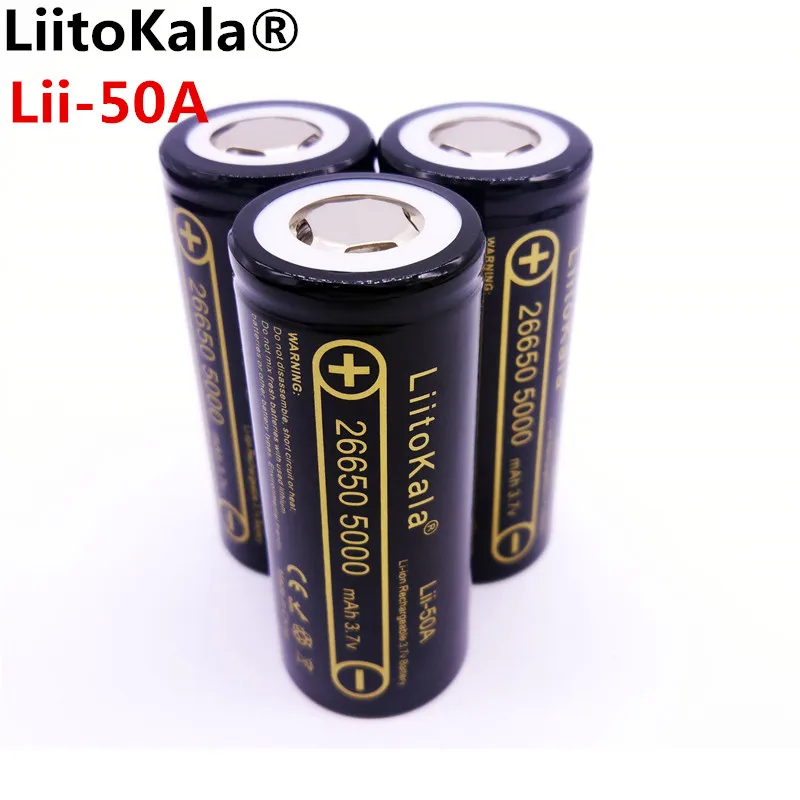LiitoKala Lii-50A 26650 5000 mAh 26650-50A li-ion, 3,7 V Įkrovimo Baterija (akumuliatorius žibintuvėlį 20A nauja pakavimo